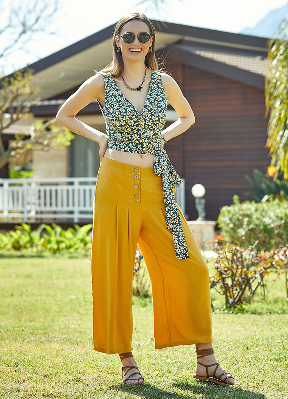 Buy Women Yellow Front Pleat Pants Online at Sassafras